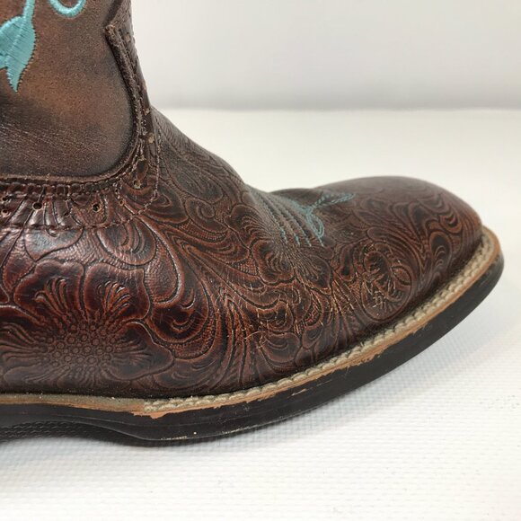 Ariat Boots Women 8 Fatbaby Brown Teal Embroidered Floral Square Toe Western - Picture 8 of 14